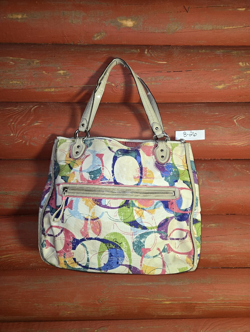 Handles Need Replaced -Coach Colorful Multi-Circle Canvas Tote Bag - White